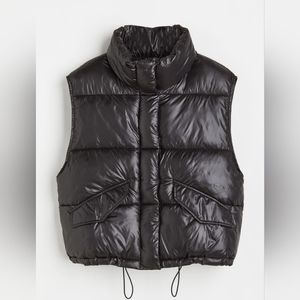 H&M Shiny Black Puffer Vest fits large